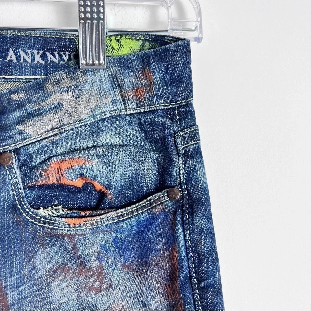 BlankNYC Hand Painted 'Crazy Legs' Splatter Design Slim Straight Leg Jeans - Picture 6 of 16